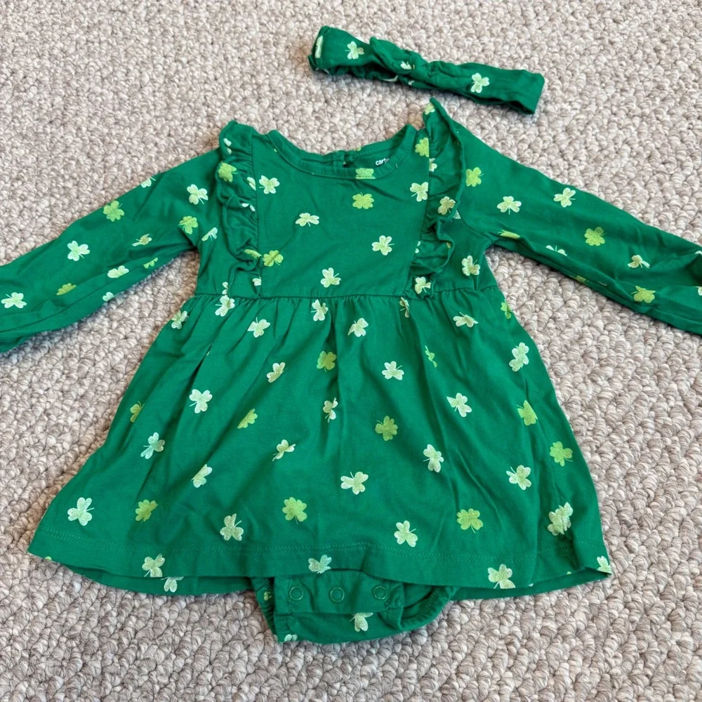 Carter's Baby Girls St.‎ Patrick's Day Clover Dress & Headband Size 12 Months